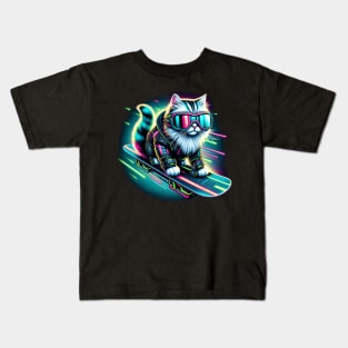 Snowboard Cyberpunk Cat Kids T-Shirt